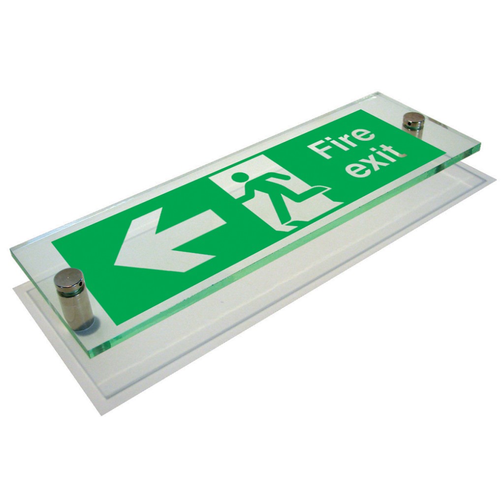 Fire Exit sign, Running Man with Arrow Left – Clear View Acrylic – 400 x 150mm