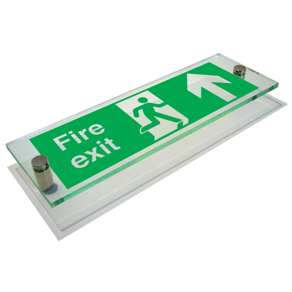 Fire Exit sign, Running Man with Arrow Up – Clear View Acrylic – 400 x 150mm