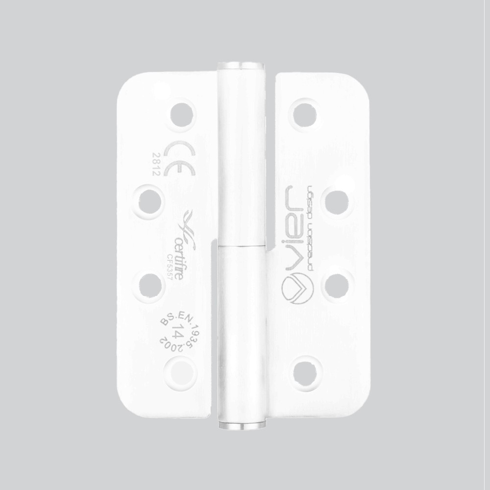 Extremely Heavy Duty Left Hand Grade 14 Lift Off Hinges 102 x 76 x 3mm – Radius corners – Matt White