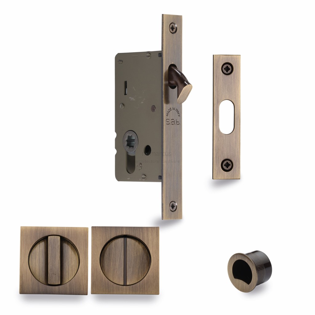 M Marcus Heritage Brass Sliding Lock with Square Privacy Turns (50mm backset)