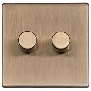 M Marcus Heritage Brass Studio Range 2 Gang Multi Location Primary Dimmer (Compatible with LED bulbs)