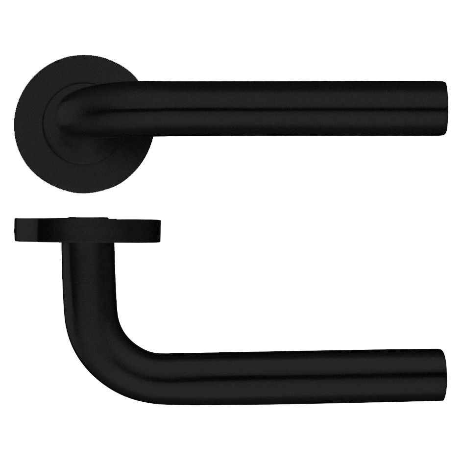 Round Rose Straight Lever Handles – Push on Rose (Sprung) – Antimicrobial Eco-Friendly Matt Black