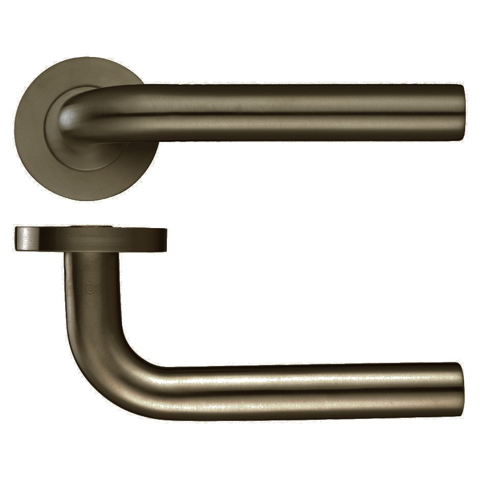Round Rose Straight Lever Handles – Push on Rose (Sprung) – Adonic Matt Bronze