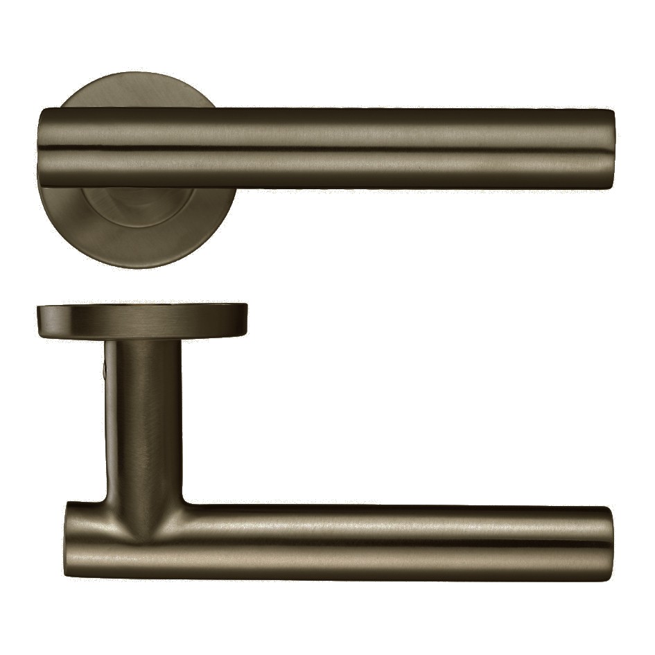 Round Rose T-bar Lever Handles – Push on Rose (Sprung) – Adonic Matt Bronze