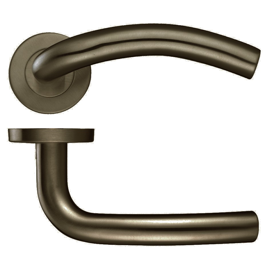 Round Rose Arched Lever Handles – Push on Rose (Sprung)  – Adonic Matt Bronze