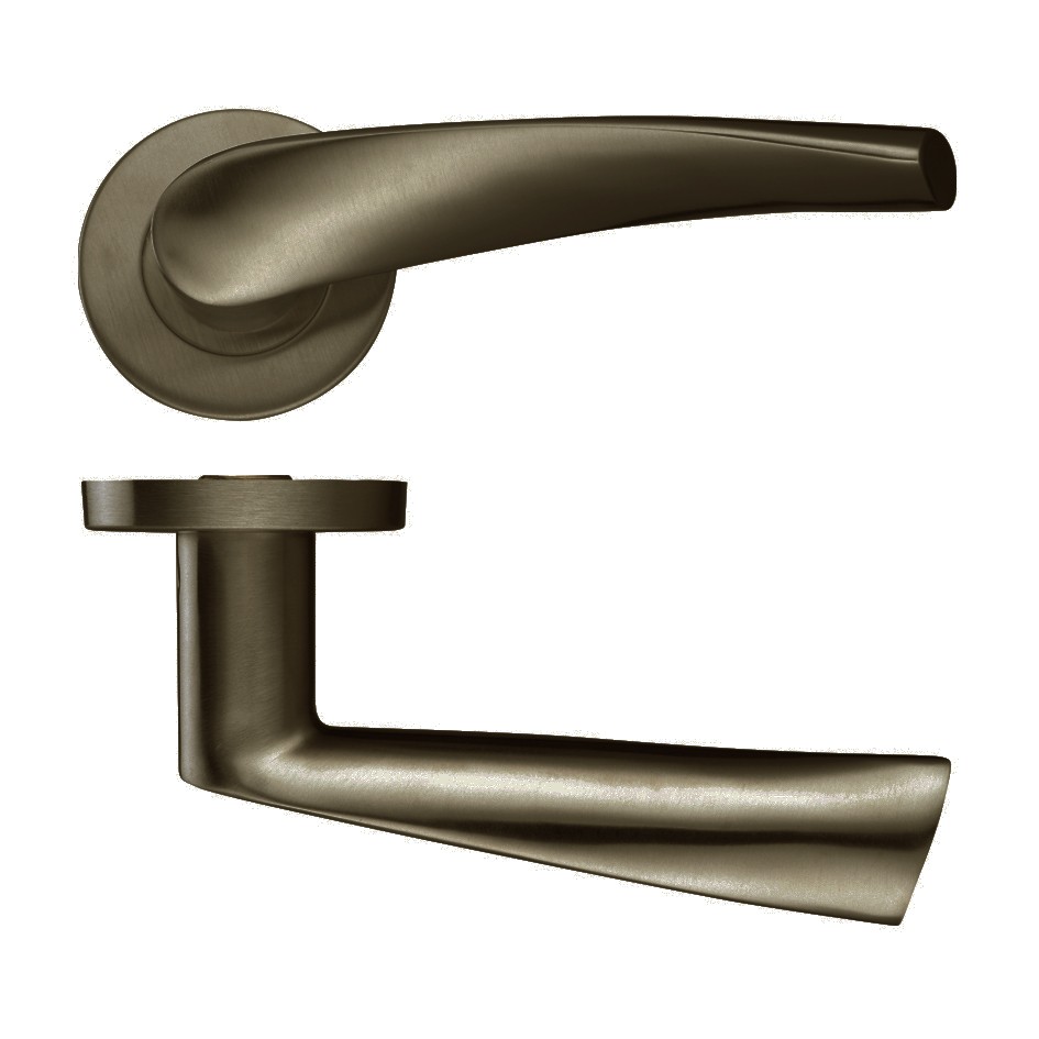Round Rose Curved Lever Handles – Push on Rose (Sprung) – Adonic Matt Bronze