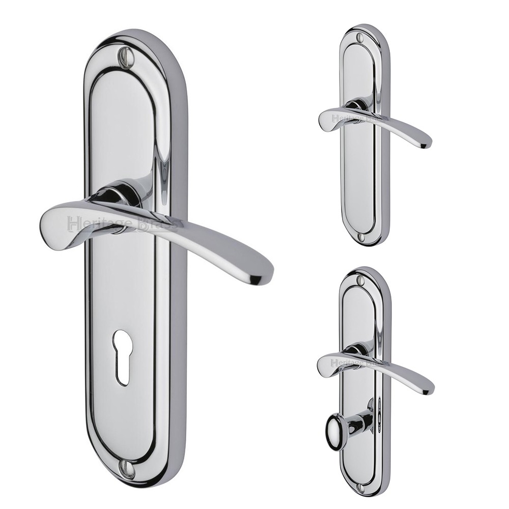 M Marcus Heritage Brass Ambassador Design Door Handle on Plate Polished Chrome Plate