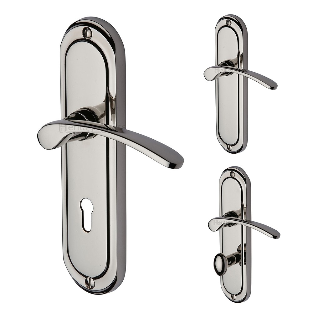 M Marcus Heritage Brass Ambassador Design Door Handle on Plate Bright Nickel Plate