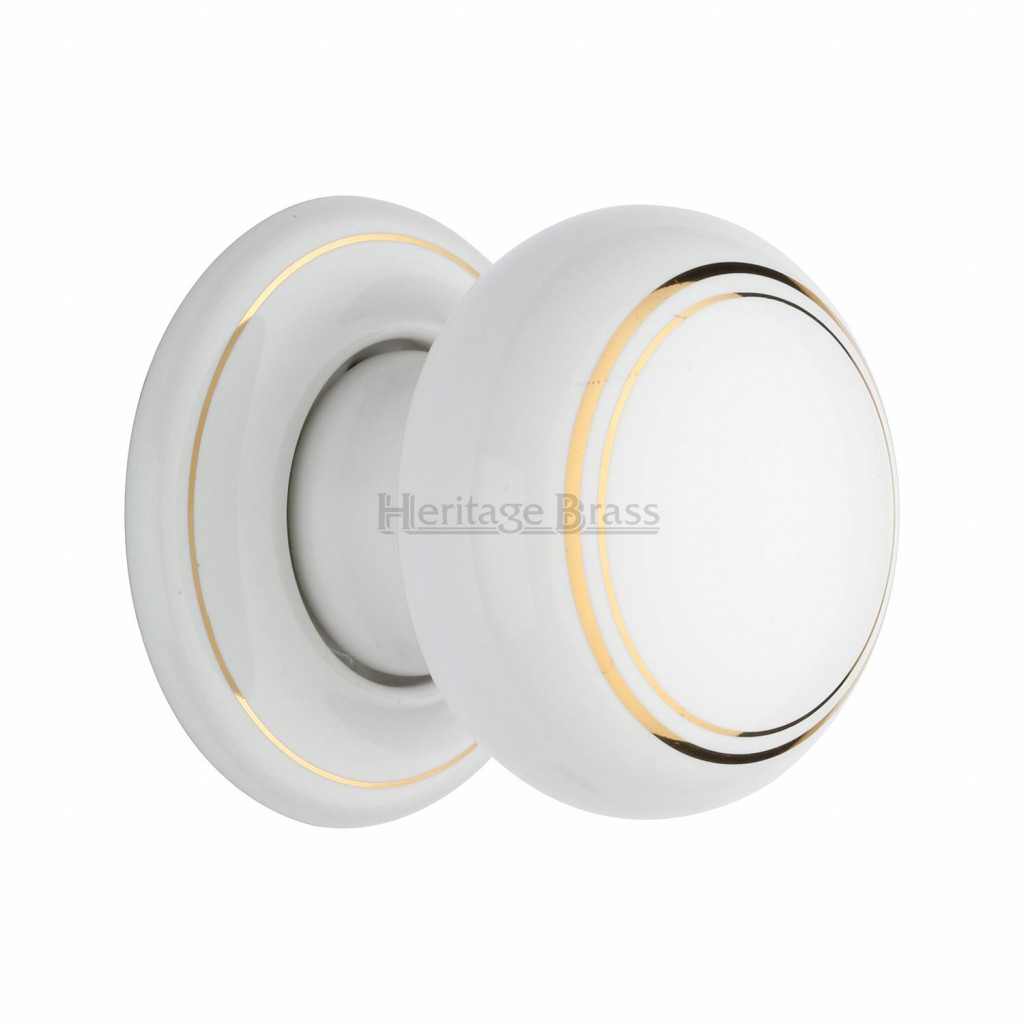 M Marcus Heritage Brass White with Goldline Porcelain Knob Furniture