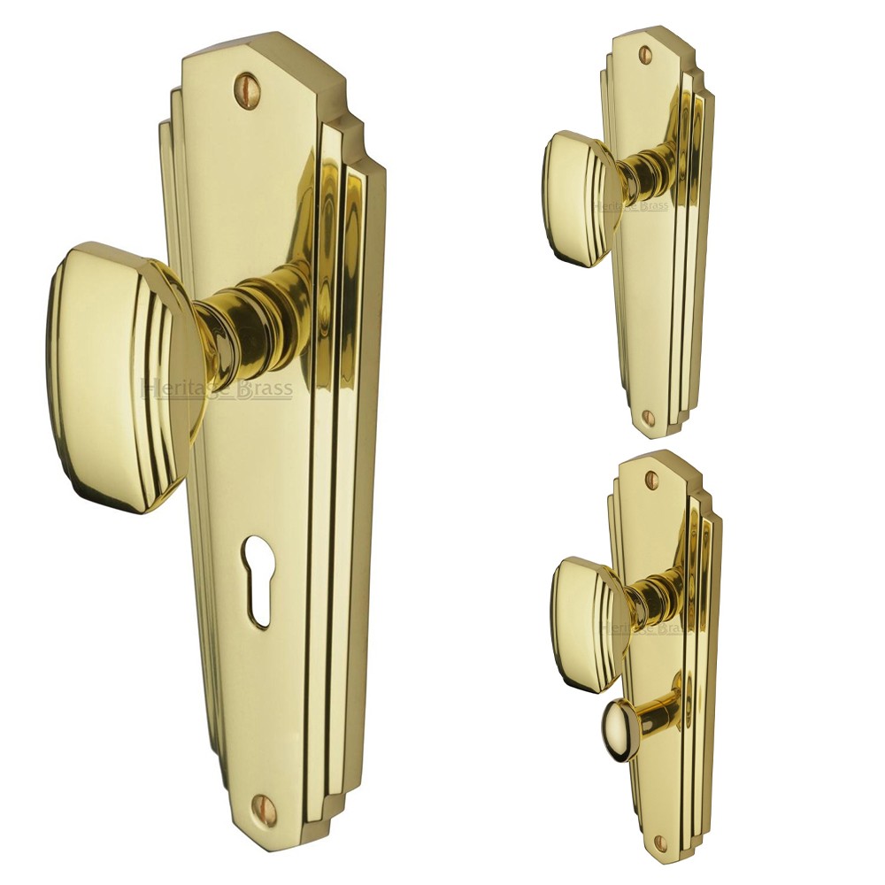 Heritage Brass Charlston Design Mortice Knob on Plate – Polished Brass