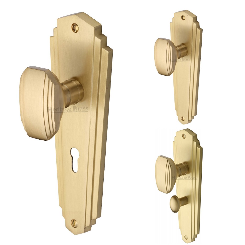 M Marcus Heritage Brass Charlston Design Mortice Knob on Plate Satin Brass