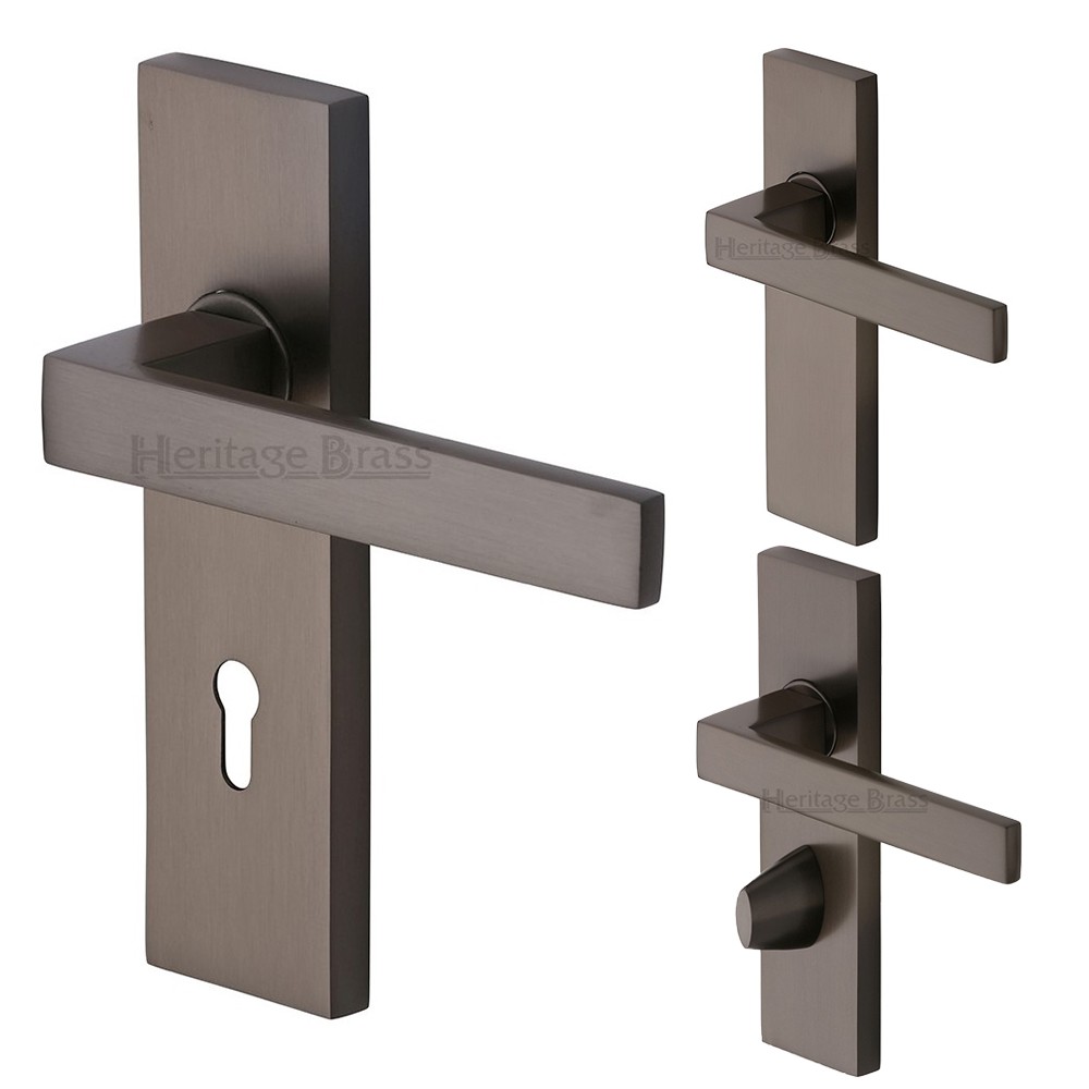 M Marcus Heritage Brass Delta Design Door Handle on Plate Matt Bronze