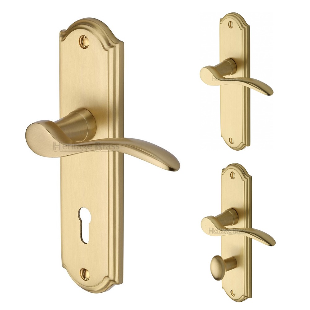 M Marcus Heritage Brass Howard Design Door Handle on Plate Satin Brass