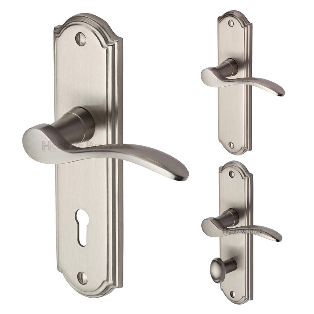 M Marcus Heritage Brass Howard Design Door Handle on Plate Satin Nickel Plate