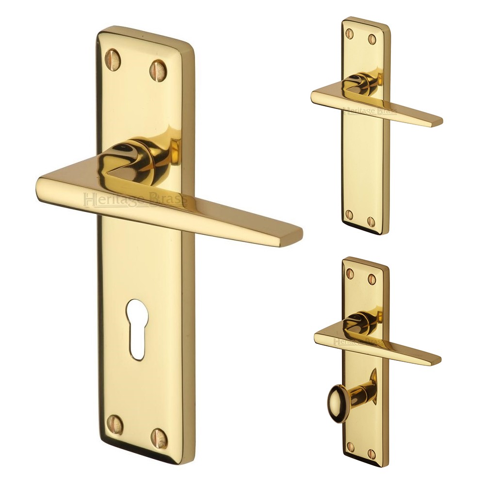 M Marcus Heritage Brass Kendal Design Door Handle on Plate Polished Brass