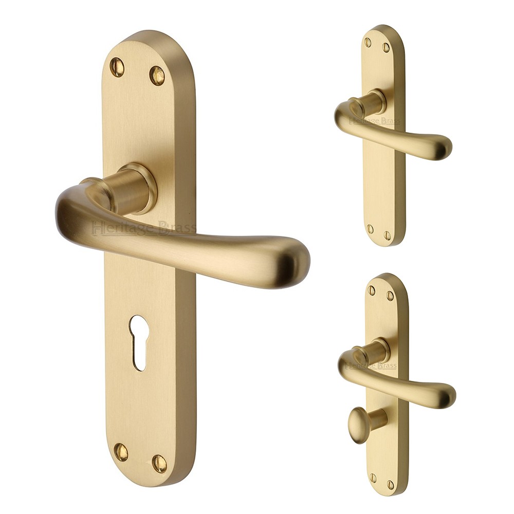 M Marcus Heritage Brass Luna Design Door Handle on Plate Satin Brass