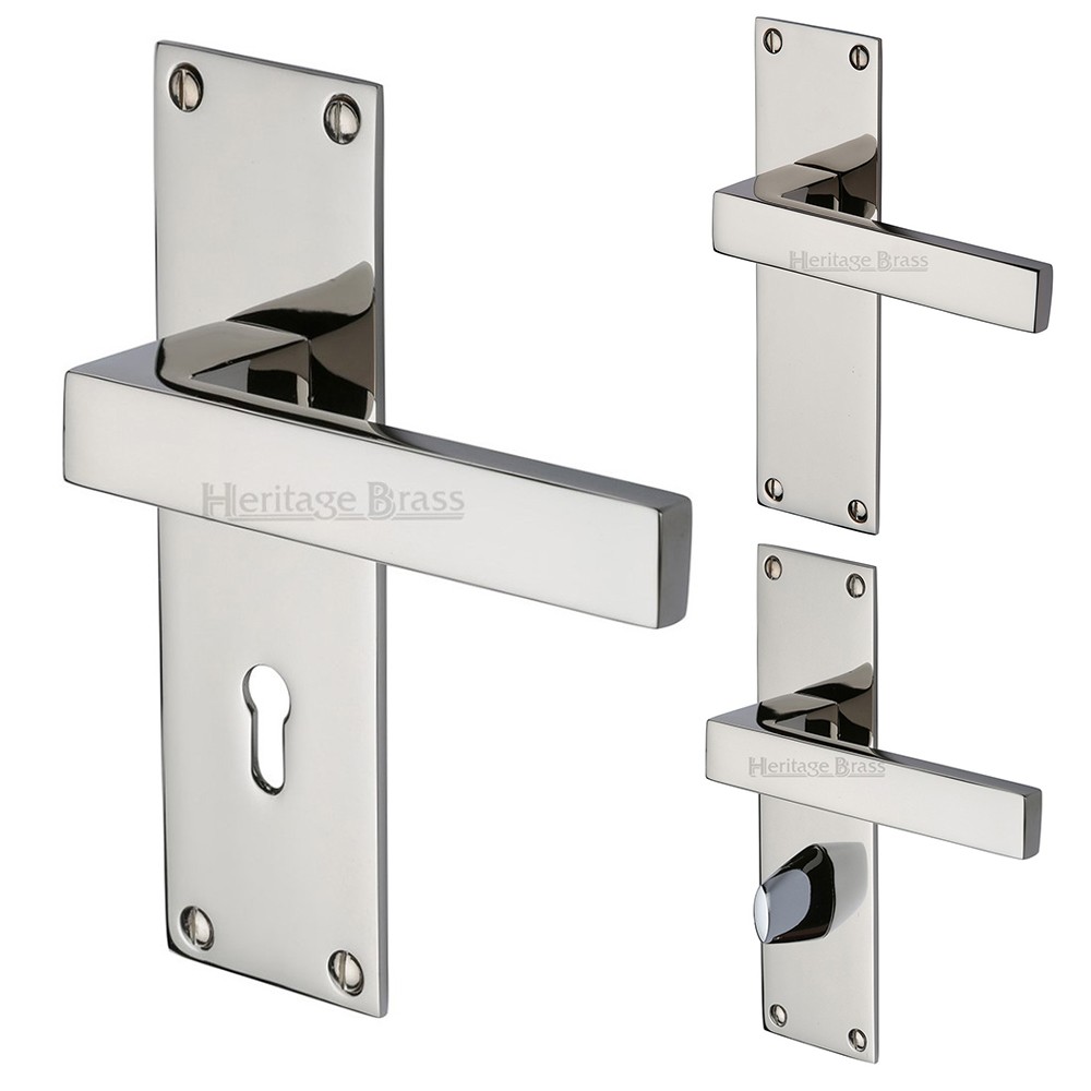 M Marcus Heritage Brass Metro Design Door Handle on Plate Bright Nickel Plate