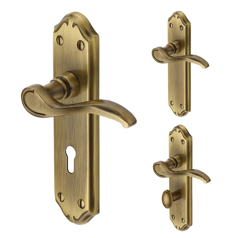 Heritage Brass Verona Small Design Door Handle on Plate – Antique Brass