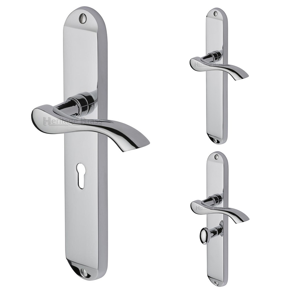 M Marcus Heritage Brass Algarve Long Design Door Handle on Plate Polished Chrome Plate