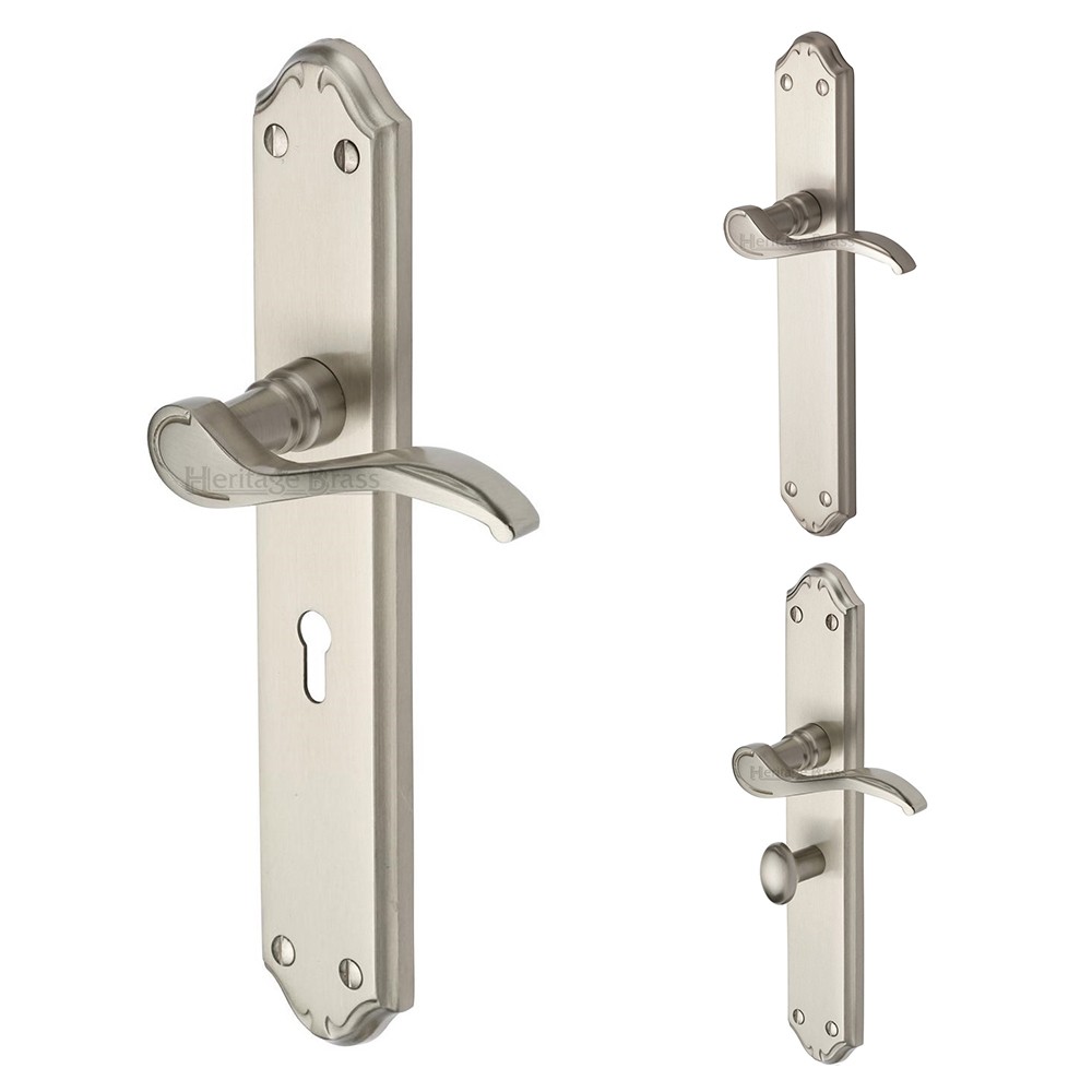 M Marcus Heritage Brass Verona Design Door Handle on Plate Satin Nickel Plate