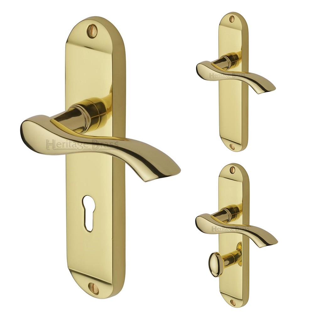 M Marcus Heritage Brass Algarve Design Door Handle on Plate Polished Brass