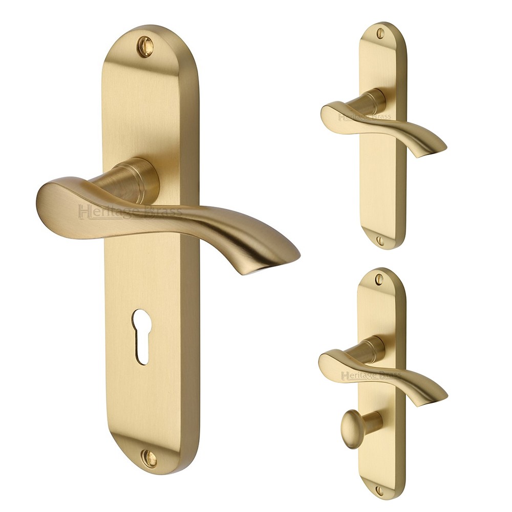 M Marcus Heritage Brass Algarve Design Door Handle on Plate Satin Brass