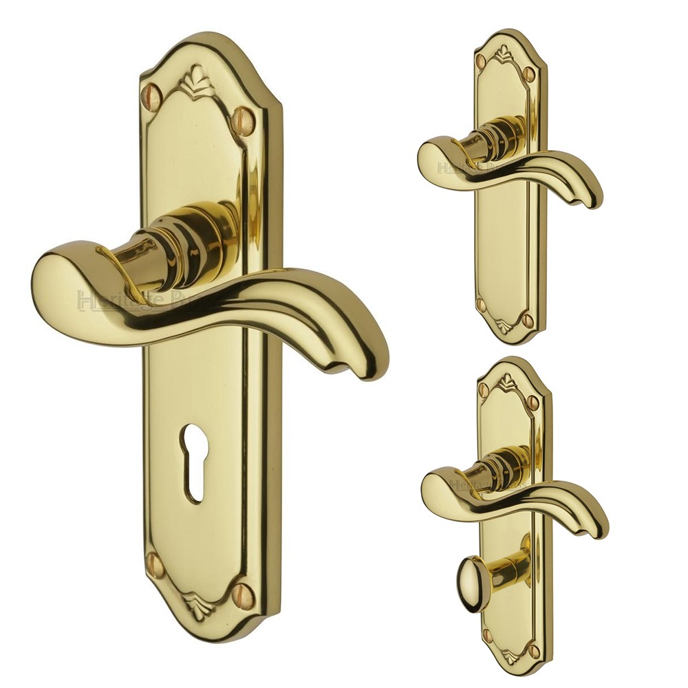Heritage Brass Lisboa Design Door Handle on Plate – Polished Brass