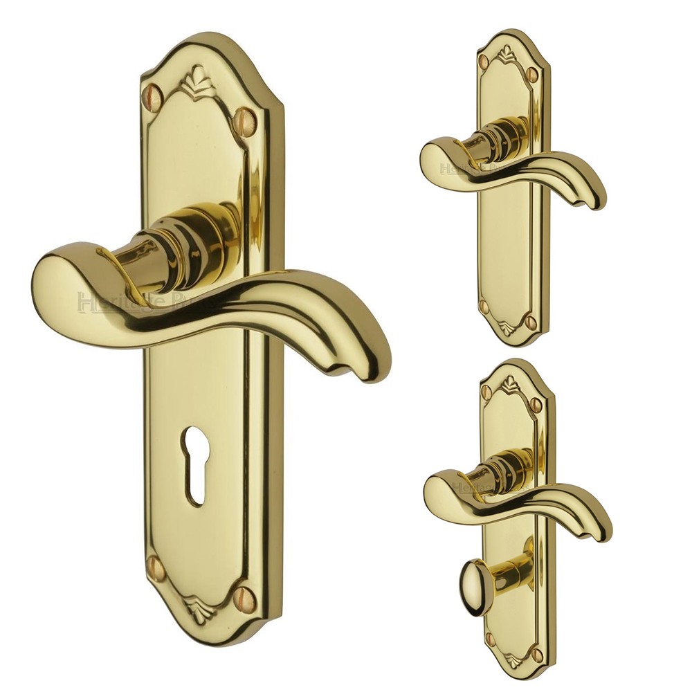 M Marcus Heritage Brass Lisboa Design Door Handle on Plate Polished Brass