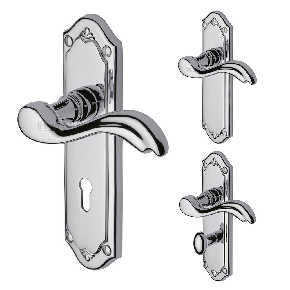 M Marcus Heritage Brass Lisboa Design Door Handle on Plate Polished Chrome Plate