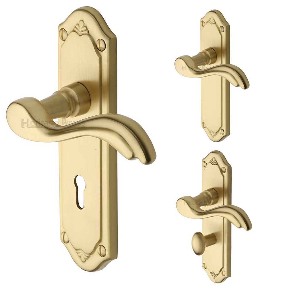 M Marcus Heritage Brass Lisboa Design Door Handle on Plate Satin Brass