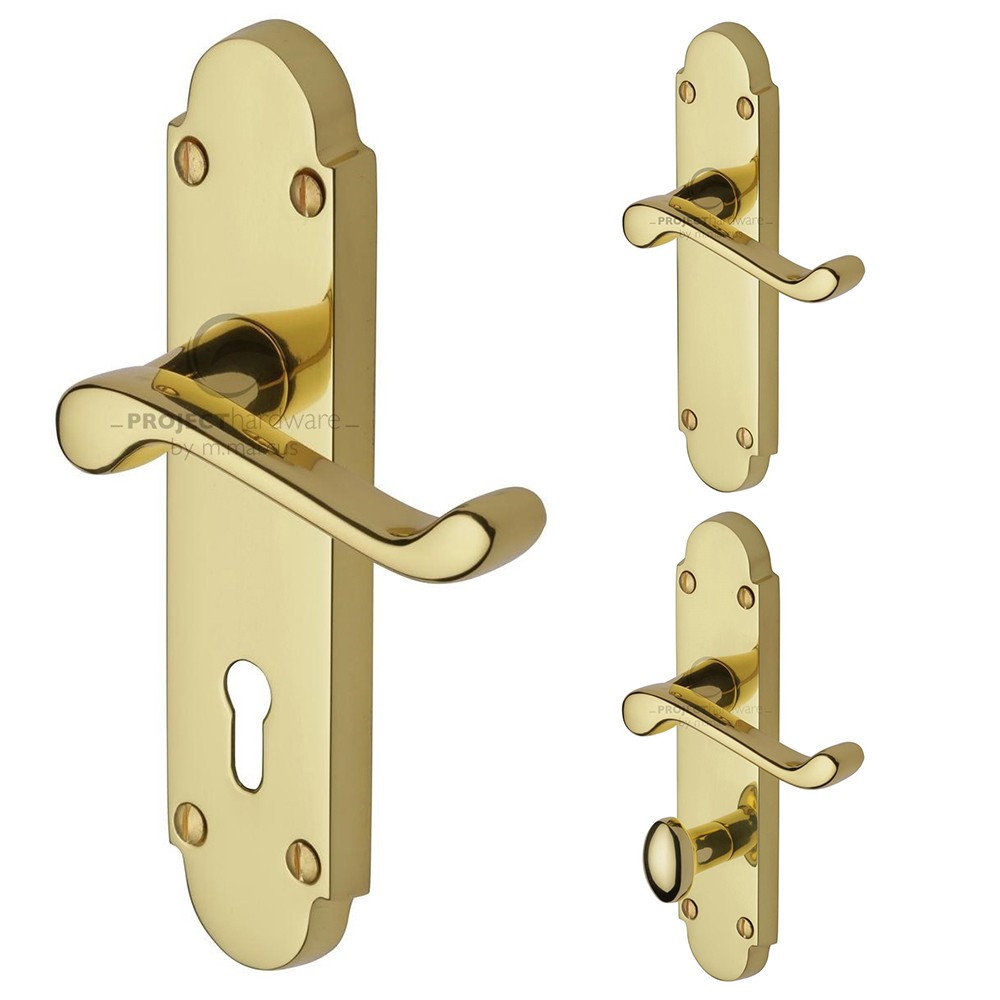 M Marcus Project Hardware Milton Design Door Handle on Plate Polished Brass