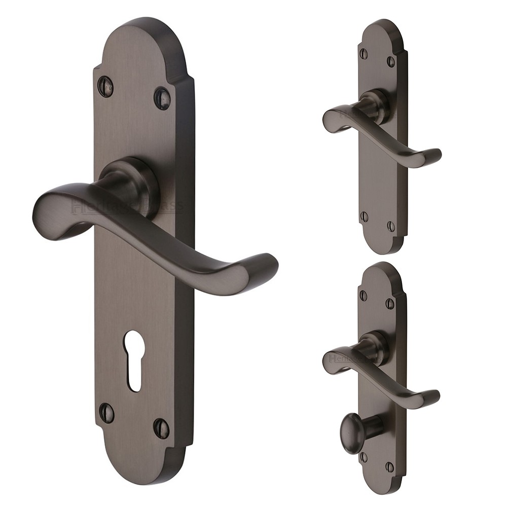 M Marcus Heritage Brass Savoy Design Door Handle on Plate Matt Bronze