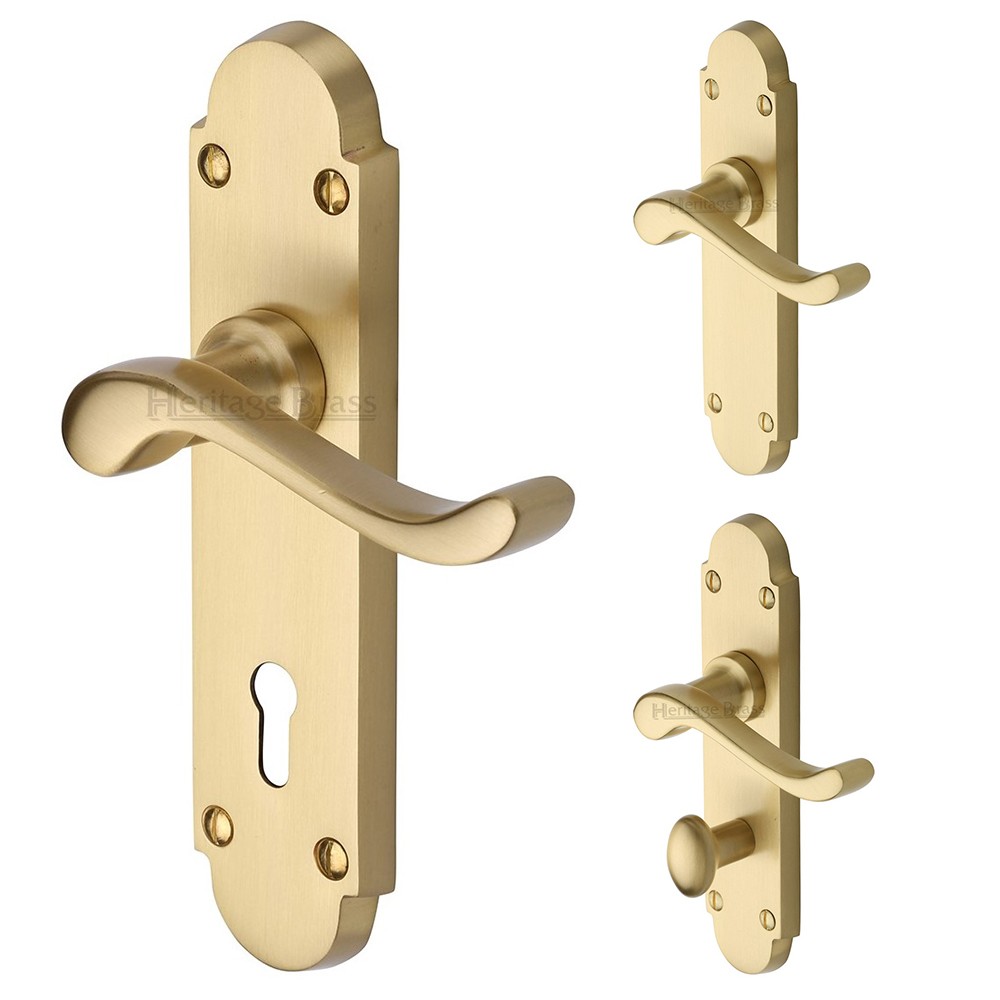 M Marcus Heritage Brass Savoy Design Door Handle on Plate Satin Brass
