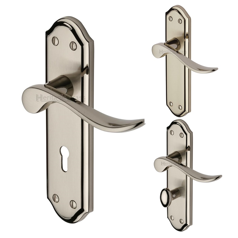 M Marcus Heritage Brass Sandown Design Door Handle on Plate Mercury Split Finish