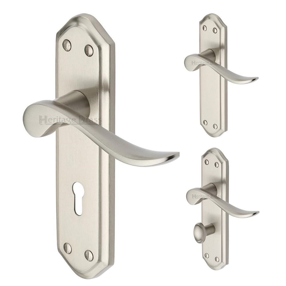 M Marcus Heritage Brass Sandown Design Door Handle on Plate Satin Nickel Plate