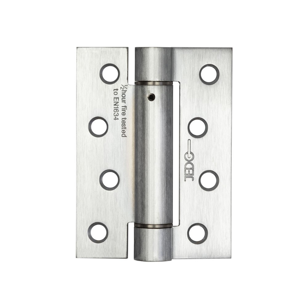 Single Action Adjustable Spring Hinge Set 102mm x 76mm x 3mm – Satin Stainless Steel