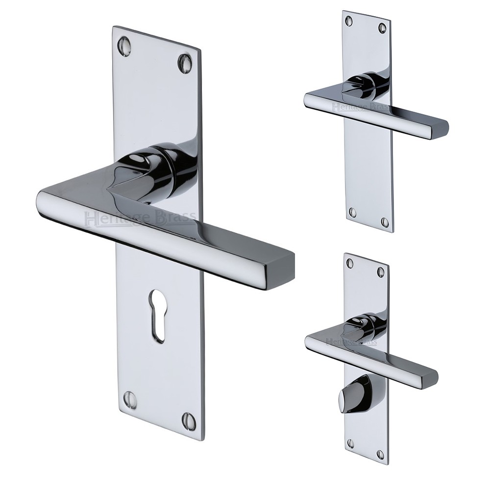 M Marcus Heritage Brass Trident Design Door Handle on Plate Polished Chrome Plate