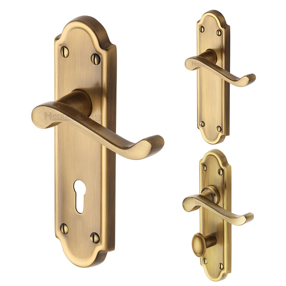 M Marcus Heritage Brass Meridian Design Door Handle on Plate Antique Brass