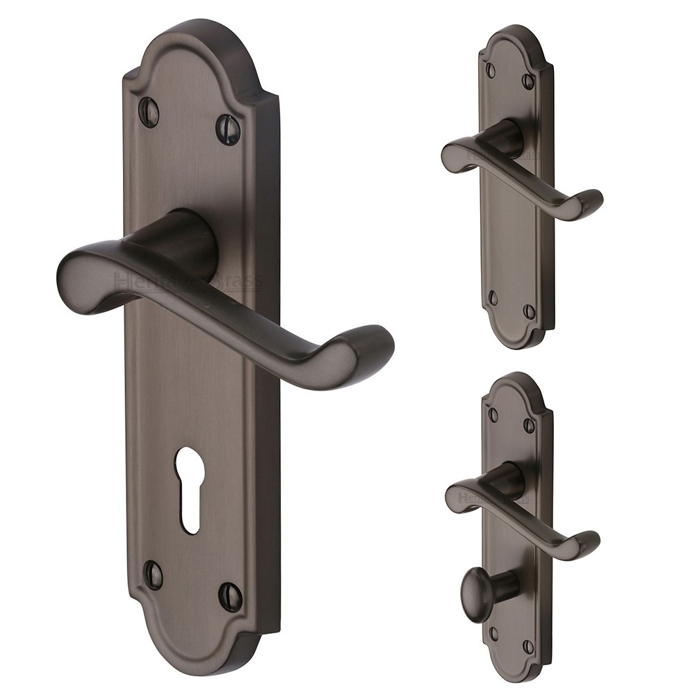 M Marcus Heritage Brass Meridian Design Door Handle on Plate Matt Bronze