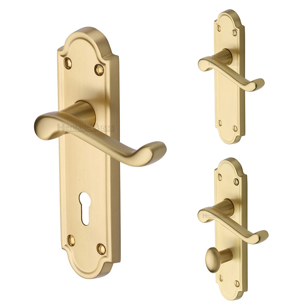 M Marcus Heritage Brass Meridian Design Door Handle on Plate Satin Brass