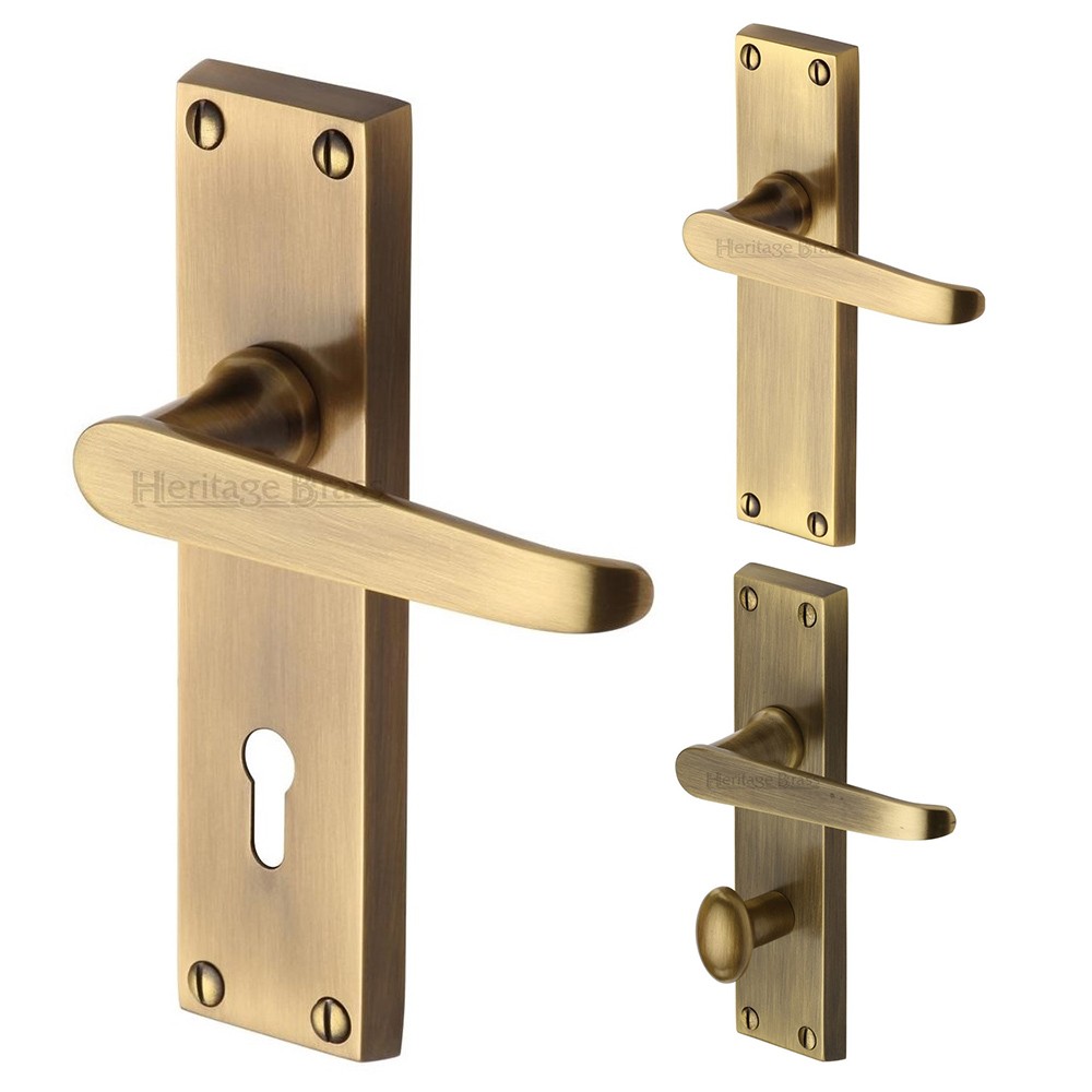 M Marcus Heritage Brass Victoria Design Door Handle on Plate Antique Brass