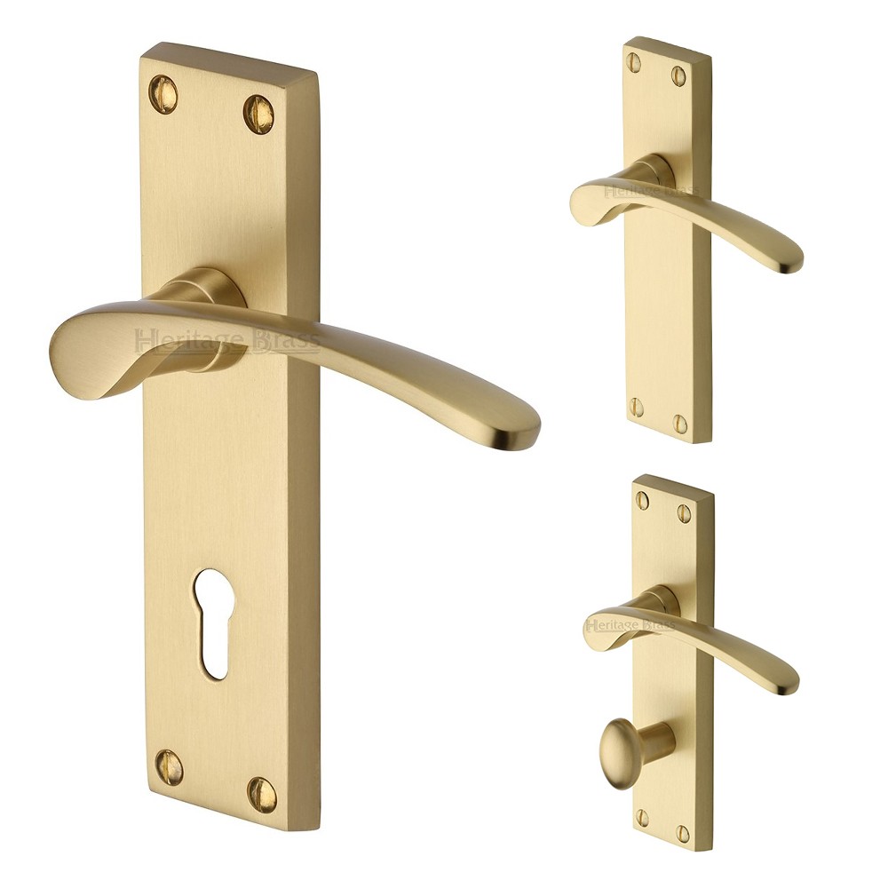 M Marcus Heritage Brass Sophia Design Door Handle on Plate Satin Brass