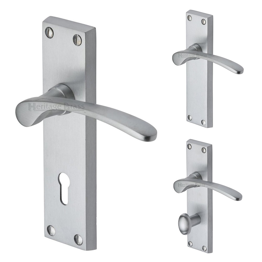 M Marcus Heritage Brass Sophia Design Door Handle on Plate Satin Chrome Plate