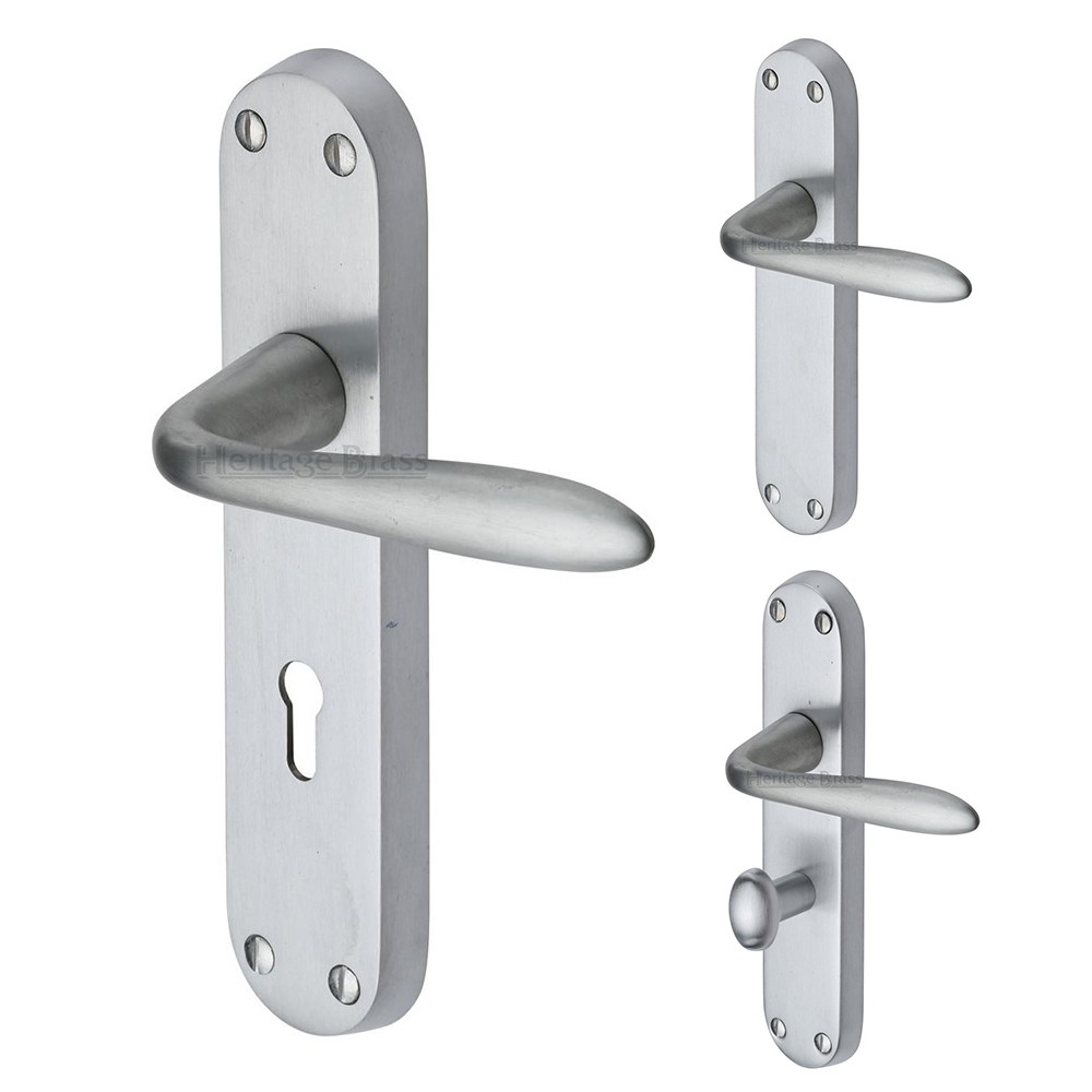 M Marcus Heritage Brass Sutton Design Door Handle on Plate Satin Chrome Plate