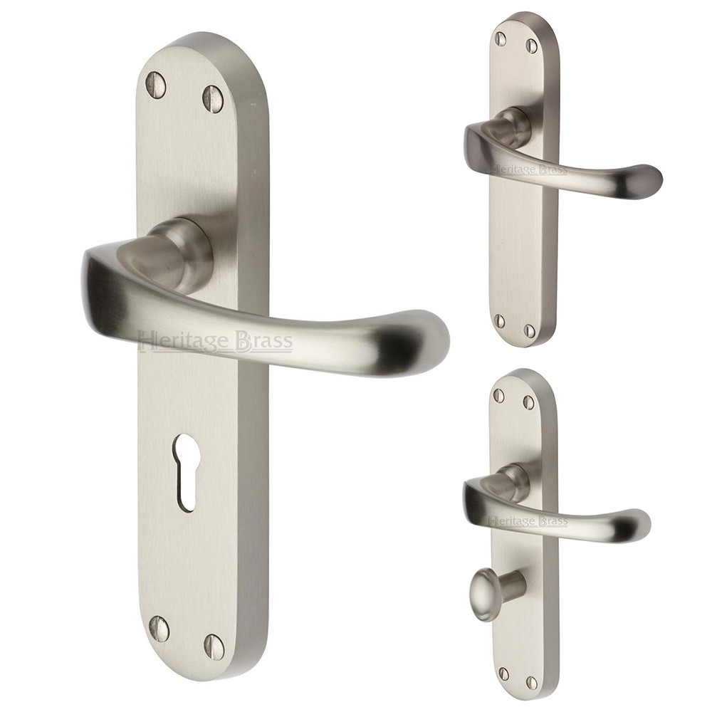 M Marcus Heritage Brass Gloucester Design Door Handle on Plate Satin Nickel Plate