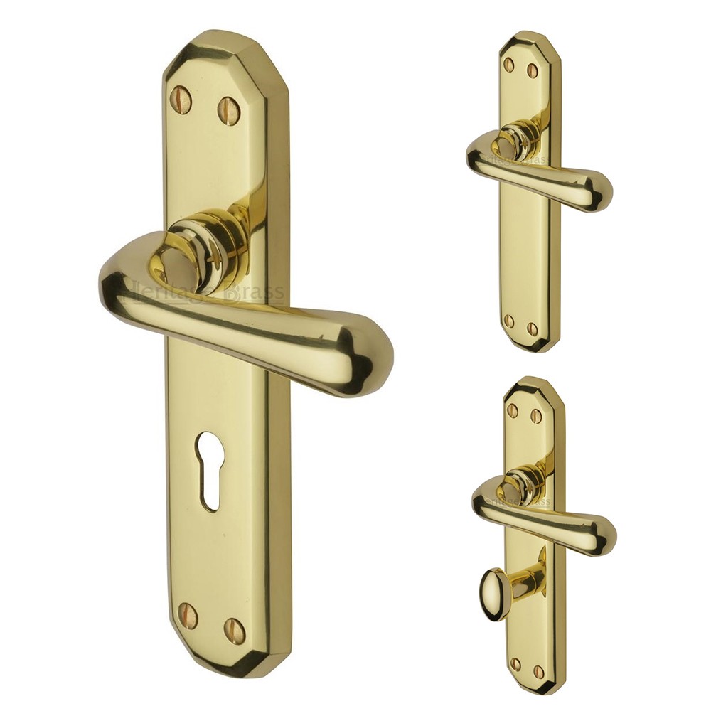 M Marcus Heritage Brass Charlbury Design Door Handle on Plate Polished Brass