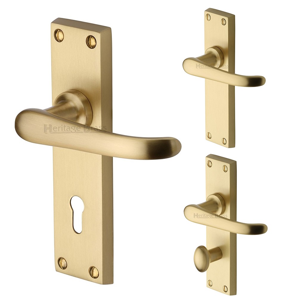 M Marcus Heritage Brass Windsor Design Door Handle on Plate Satin Brass