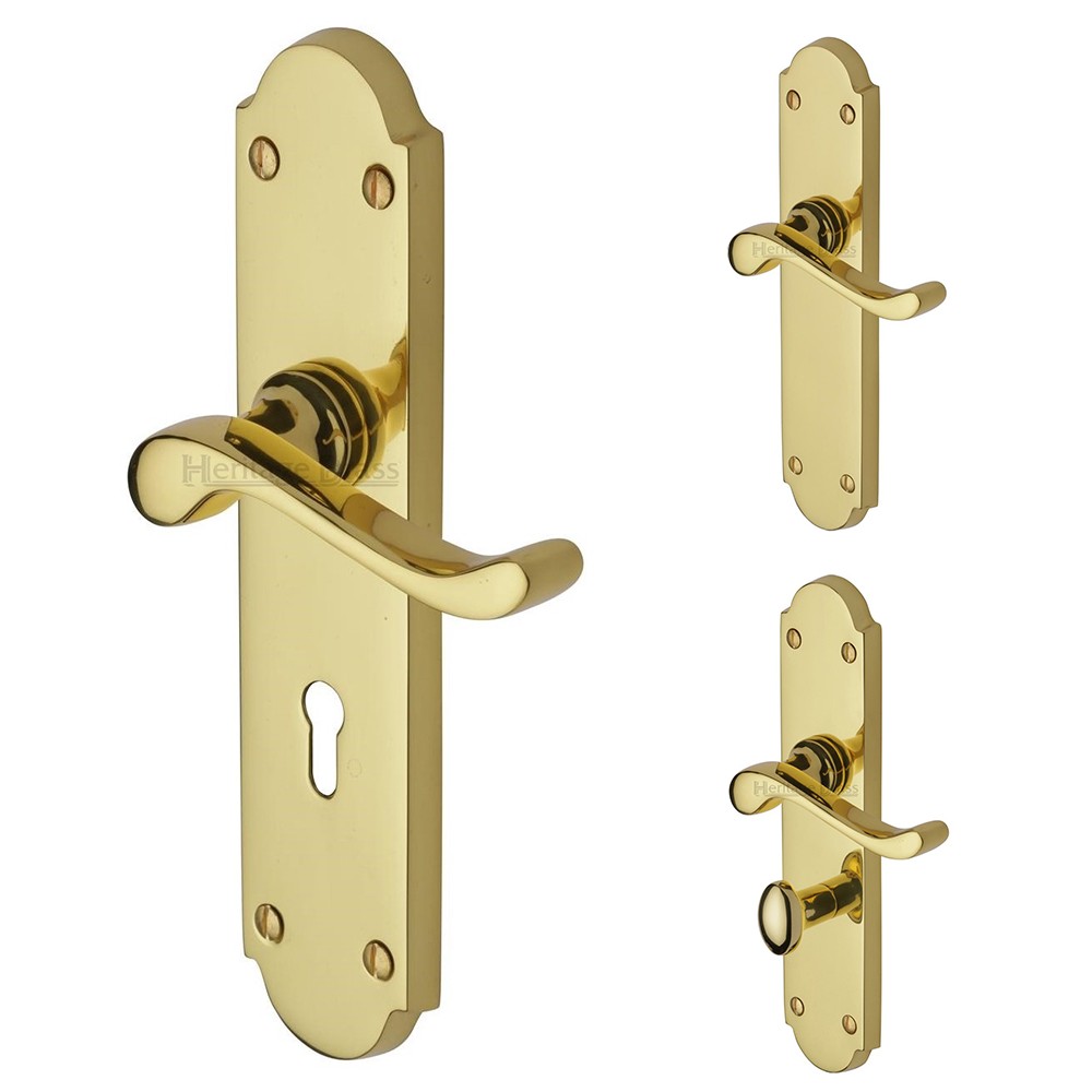 Heritage Brass Savoy Long Design Door Handle on Plate – Polished Brass