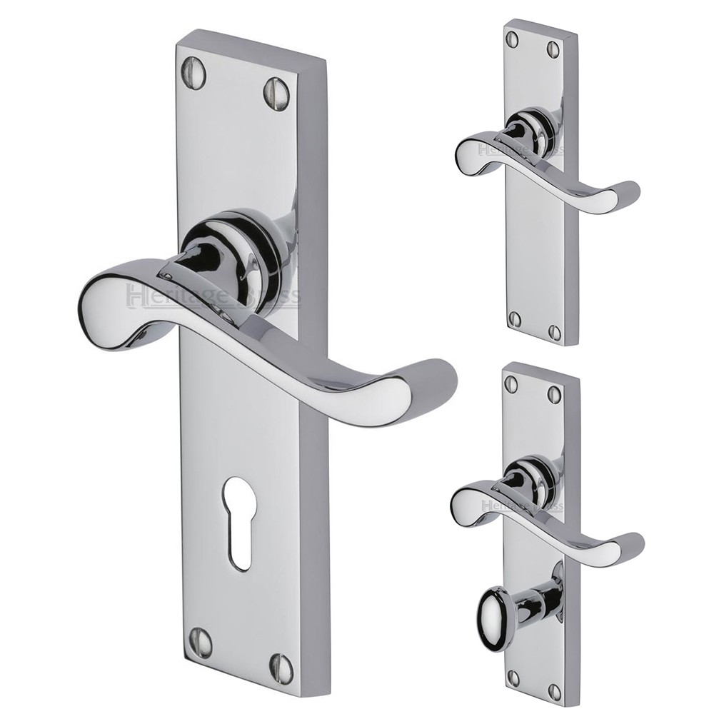 M Marcus Heritage Brass Bedford Design Door Handle on Plate Polished Chrome Plate