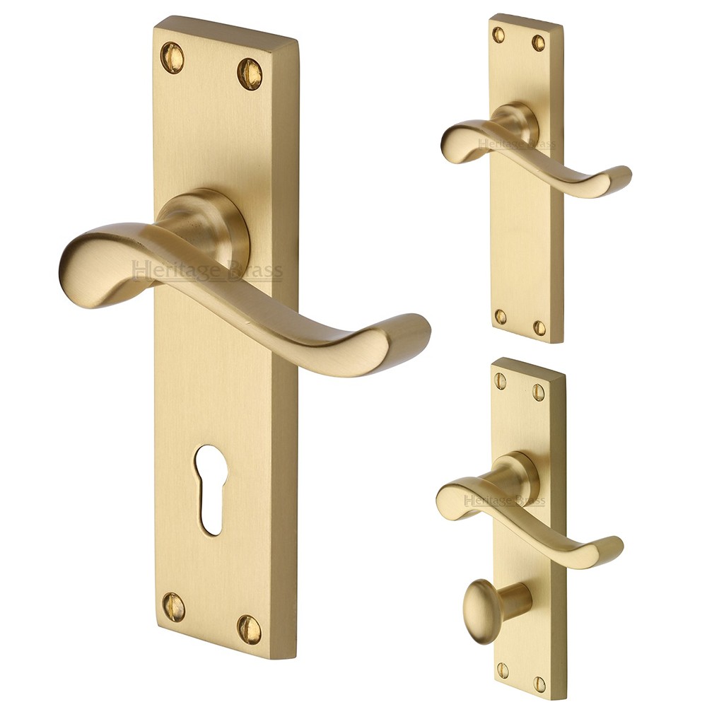 M Marcus Heritage Brass Bedford Design Door Handle on Plate Satin Brass